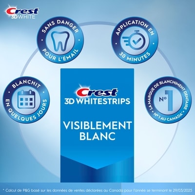 Ensemble de blanchiment des dents à domicile 3D Whitestrips Visiblement blanc, 10 traitements, blanchit visiblement les dents en quelques jours 4