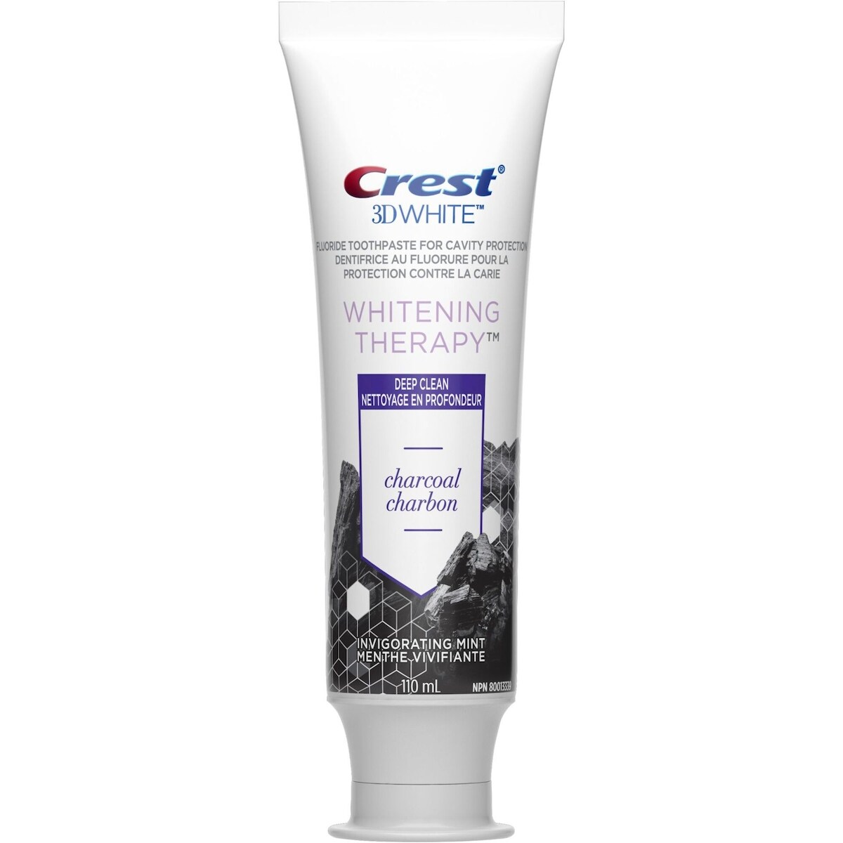 Dentifrice au fluorure avec charbon Crest 3D White Whitening Therapy Nettoyage en profondeur, Menthe vivifiante, 110 mL