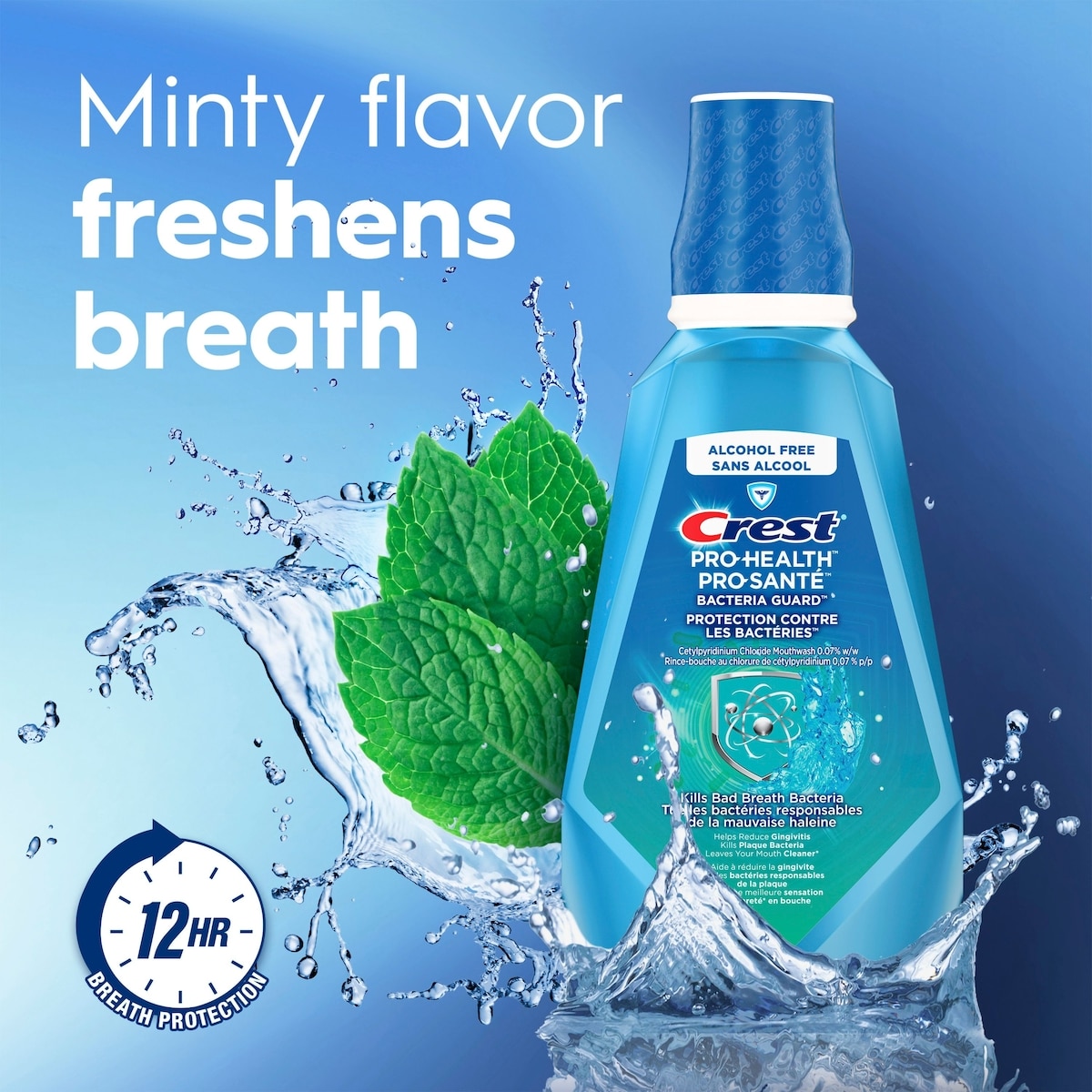 Crest Bacteria Guard Plus Mouthwash with 1.5% Hydrogen Peroxide, Mint 1L