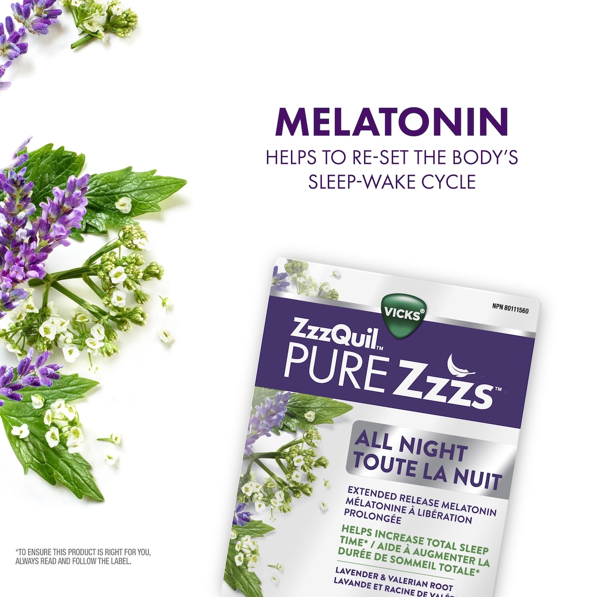 ZzzQuil PURE Zzzs All Night Extended Release, Melatonin Sleep Aid Tablets, Releases up to 6 hours, Sleep Aid for Adults, 2 mg per tablet, 21 Tablets