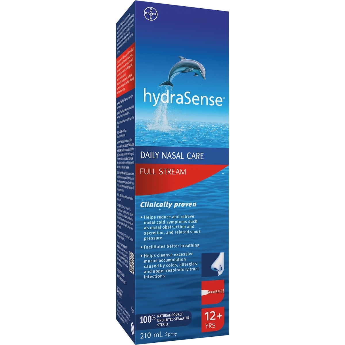 Vaporisateur nasal hydraSense Jet fort, Soins quotidiens du nez, soulagement rapide de la congestion nasale, eau de mer de source naturelle à 100 %, sans agent de conservation