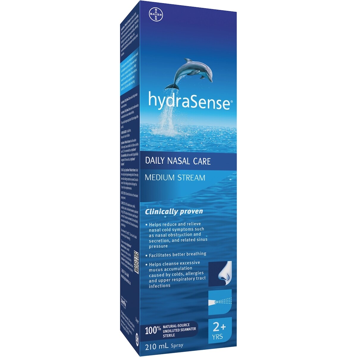 Vaporisateur nasal hydraSense Jet moyen, Soins quotidiens du nez, soulagement rapide de la congestion nasale, eau de mer de source naturelle à 100 %, sans agent de conservation