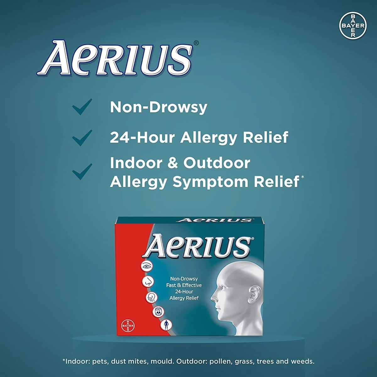 AERIUS Allergies, soulagement rapide et sans somnolence durant 24 heures, 15 symptômes