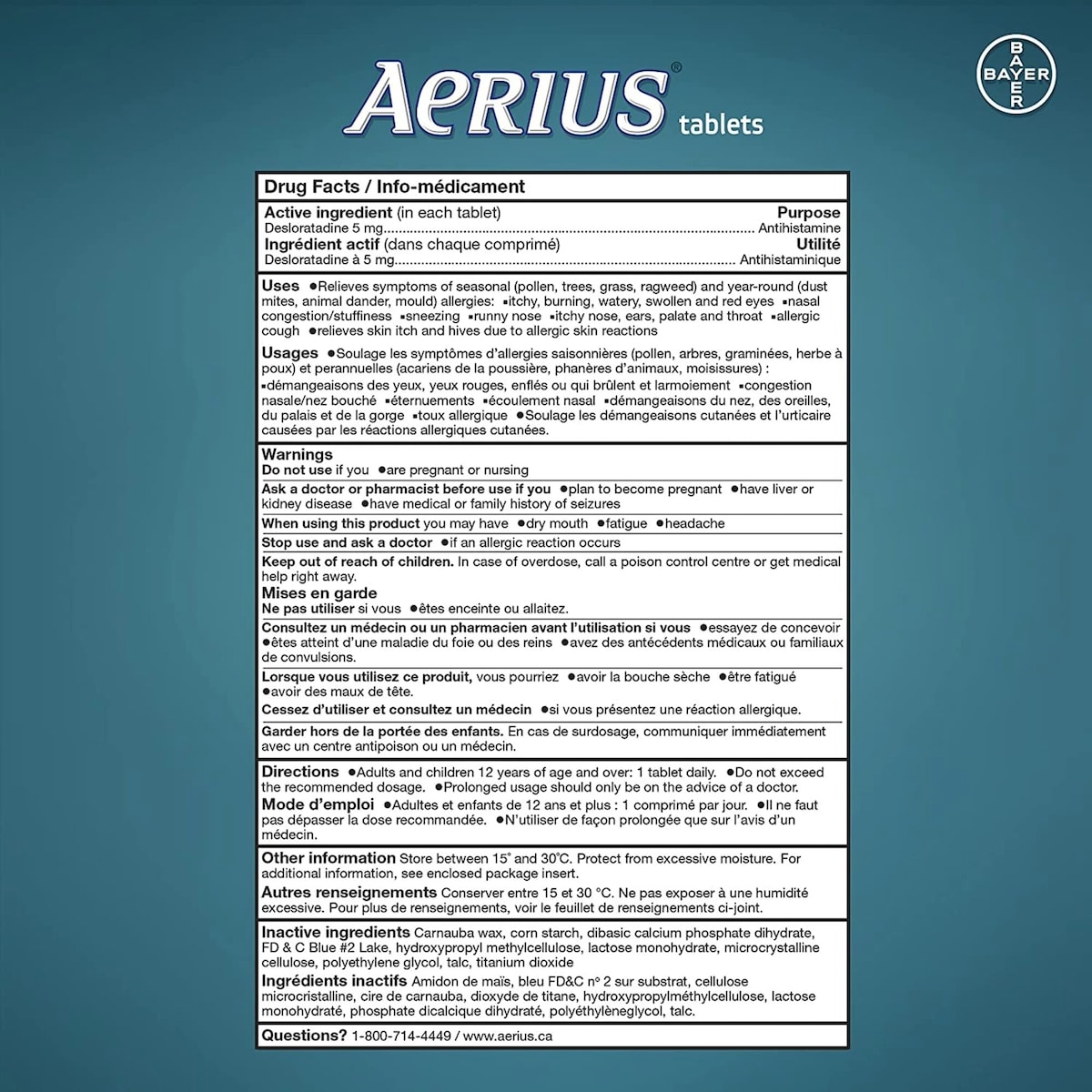 AERIUS Allergies, soulagement rapide et sans somnolence durant 24 heures, 15 symptômes