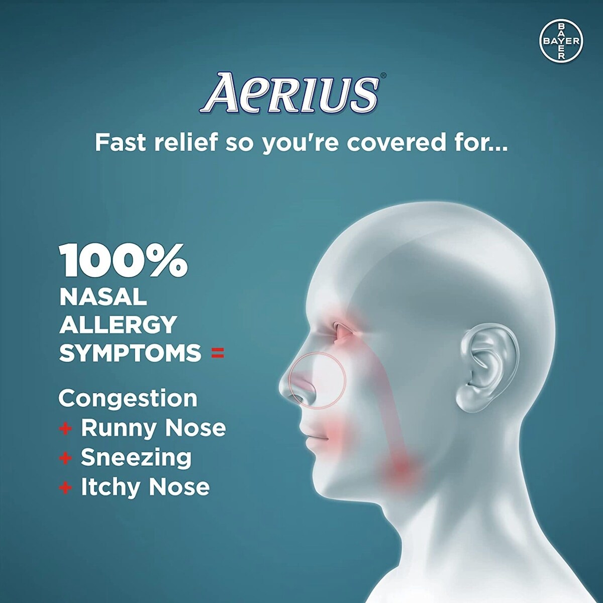 AERIUS Allergies, soulagement rapide et sans somnolence durant 24 heures, 15 symptômes