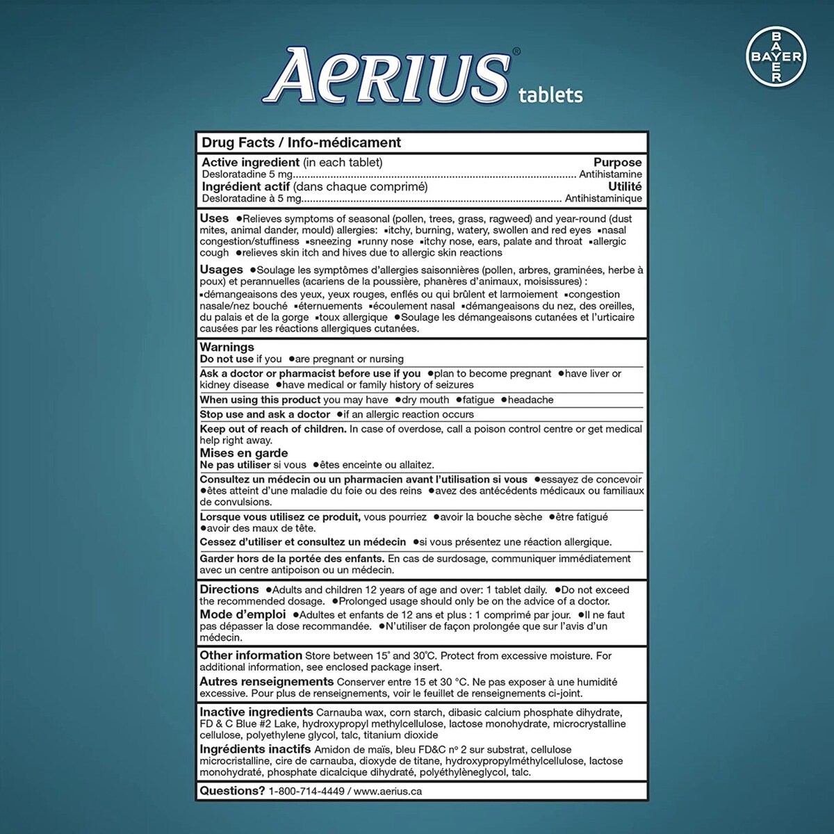 AERIUS Allergies, soulagement rapide et sans somnolence durant 24 heures, 15 symptômes