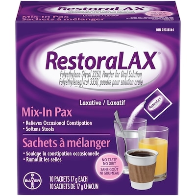 Powder Laxative, Effective Relief, No Taste, No Grit, No Gas, No Bloating, No Cramps, Convenient 10 Single Dose Sachets