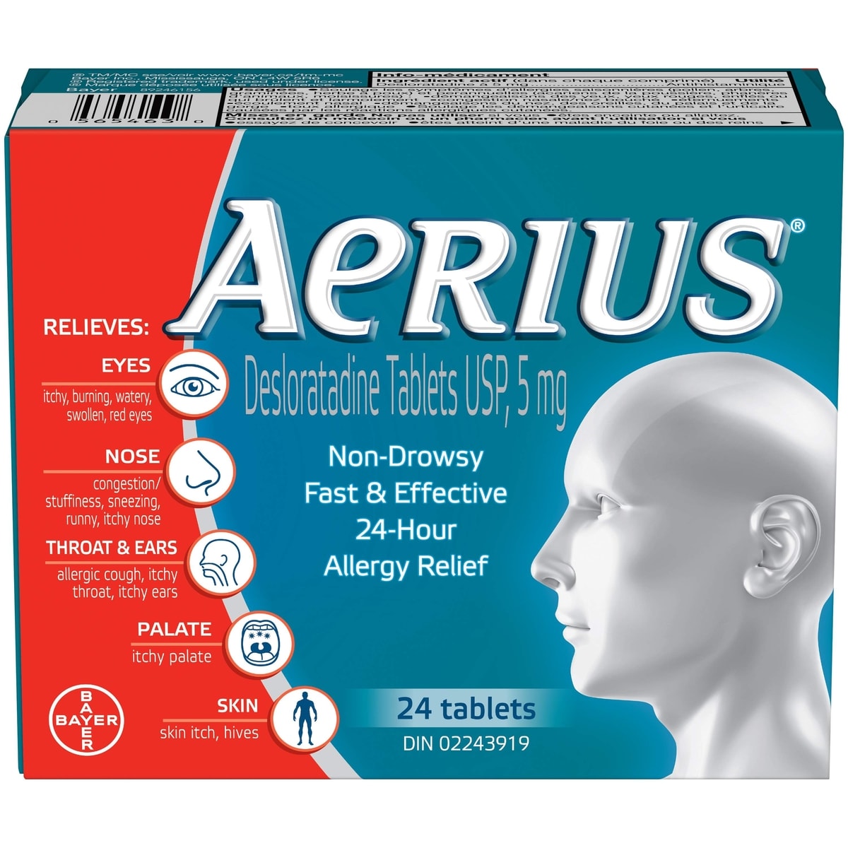 Aerius Allergy Medicine, Fast Relief, 24-Hour, Non-Drowsy, 15 Symptoms