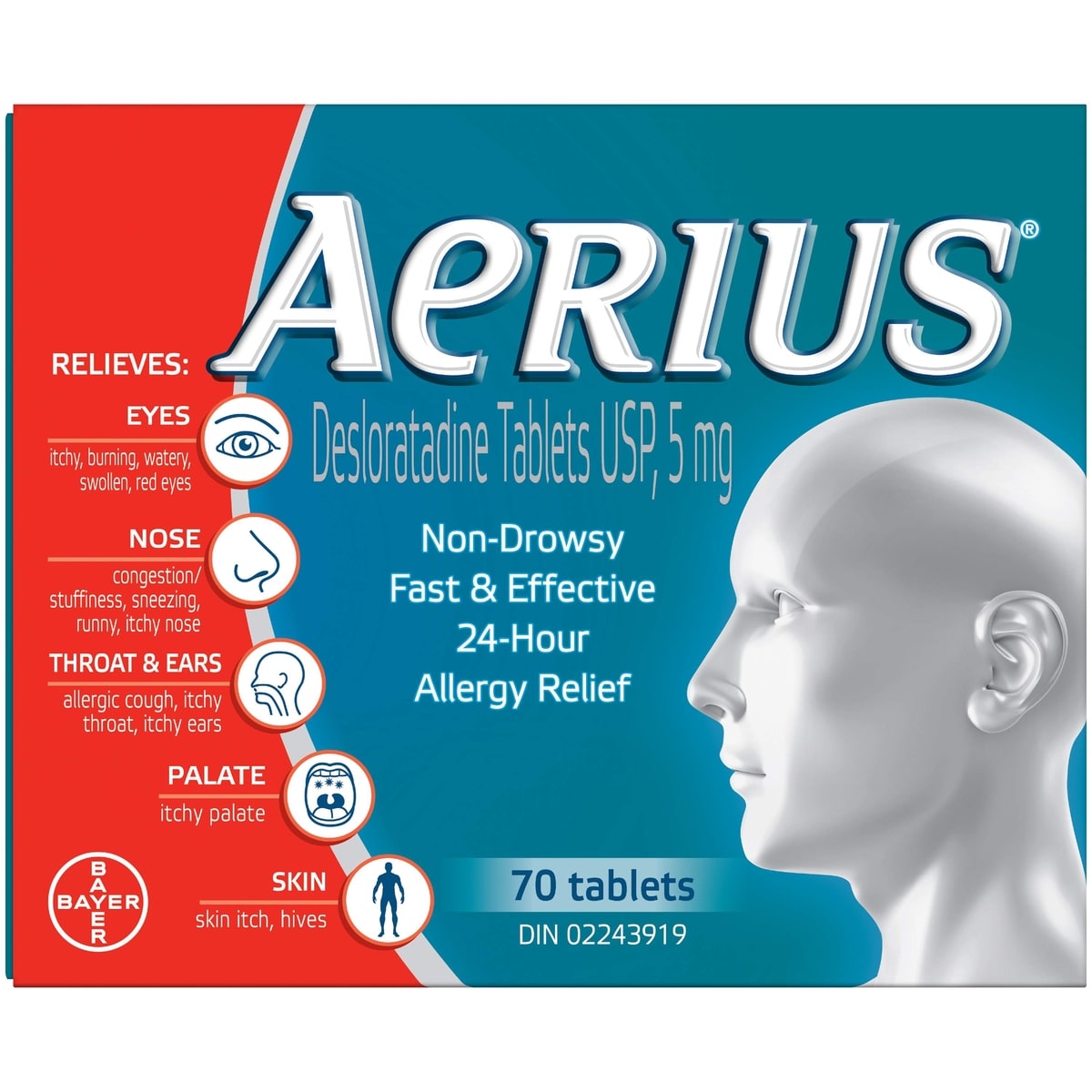 Aerius Allergy Medicine, Fast Relief, 24-Hour, Non-Drowsy, 15 Symptoms