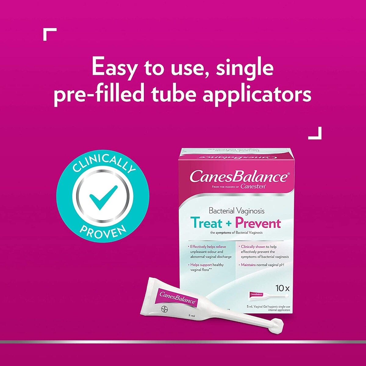 Gel vaginal CanesBalance Traitement et prévention de la vaginose bactérienne, élimination efficace des odeurs et des pertes vaginales, 10 applicateurs à usage unique