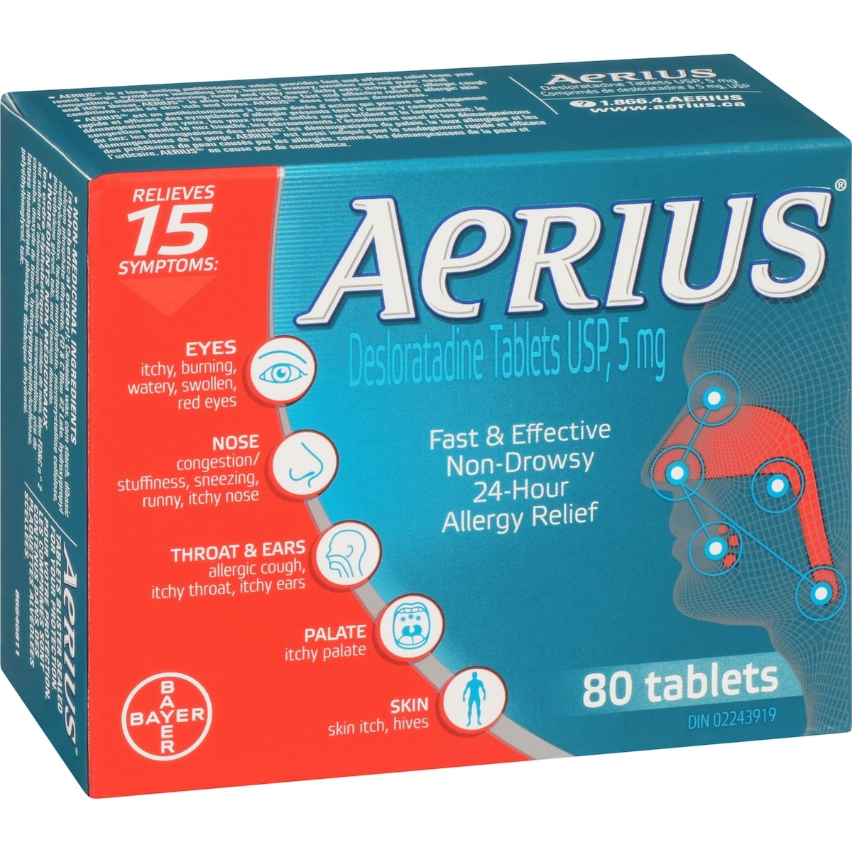 AERIUS Allergies, soulagement rapide et sans somnolence durant 24 heures, 15 symptômes