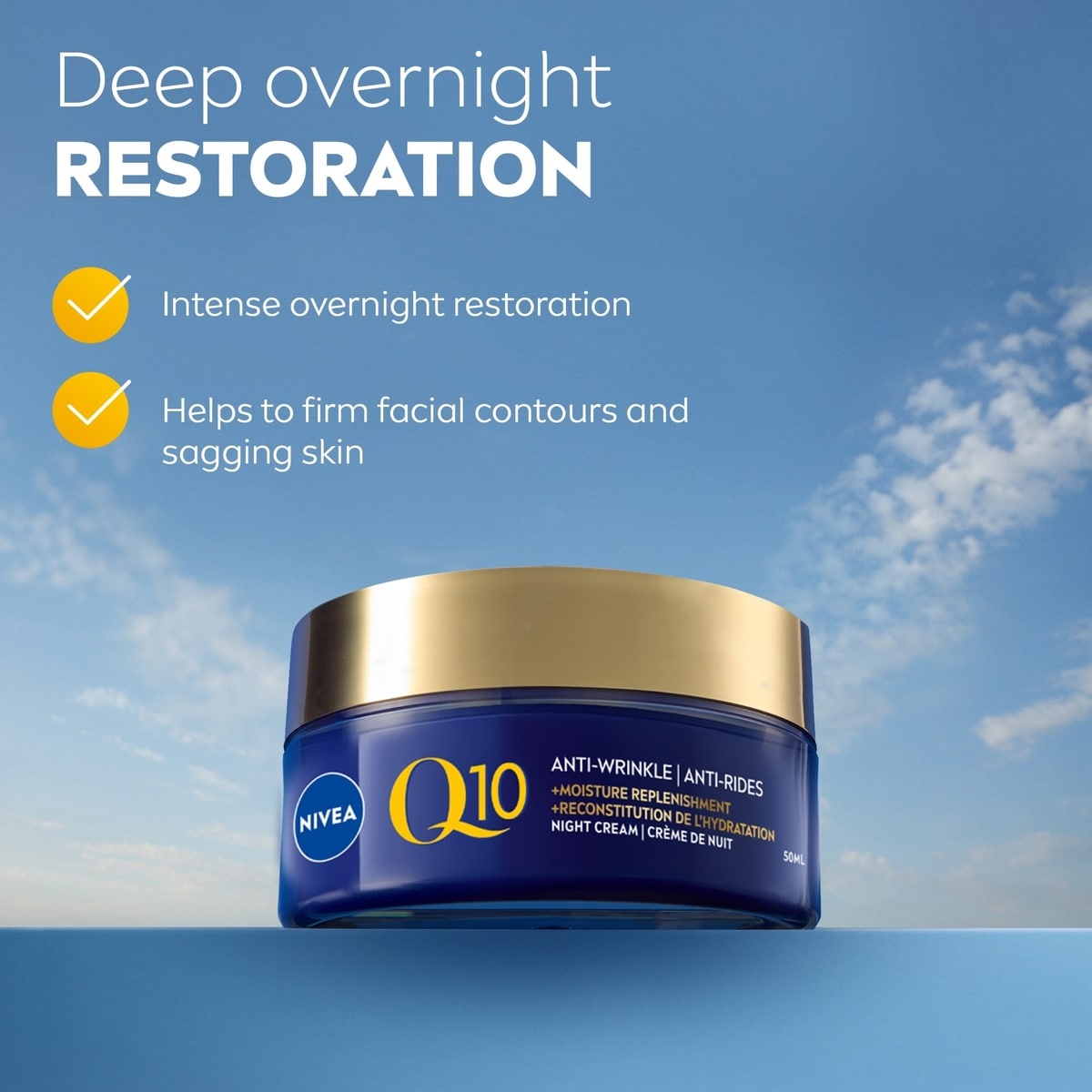 NIVEA Q10 Anti-Wrinkle Moisture Replenishment Night Face Cream, Dry to Very Dry Skin, 50mL