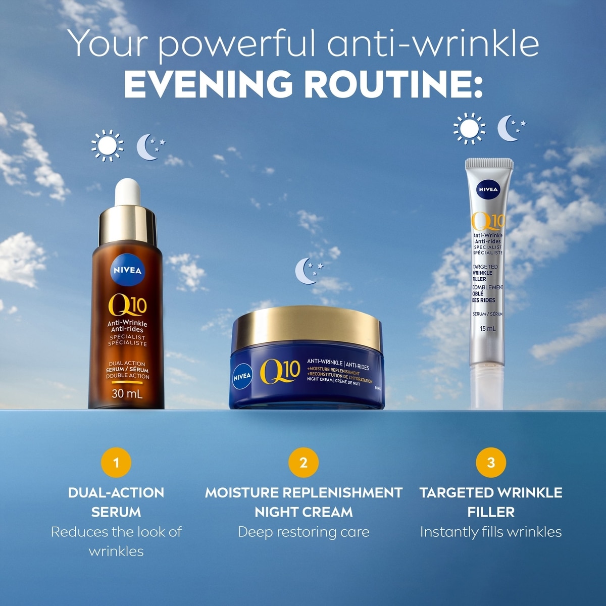 NIVEA Q10 Anti-Wrinkle Moisture Replenishment Night Face Cream, Dry to Very Dry Skin, 50mL