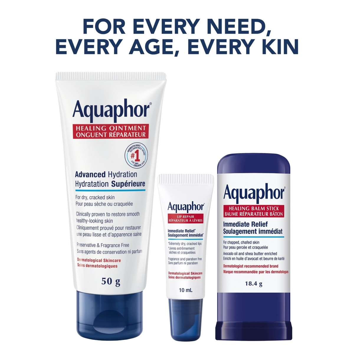 Aquaphor Routine Essentiels Soins Coffret Cadeau 3 Pièces, Onguent Cicatrisant, Baume à Lèvres et Bâton
