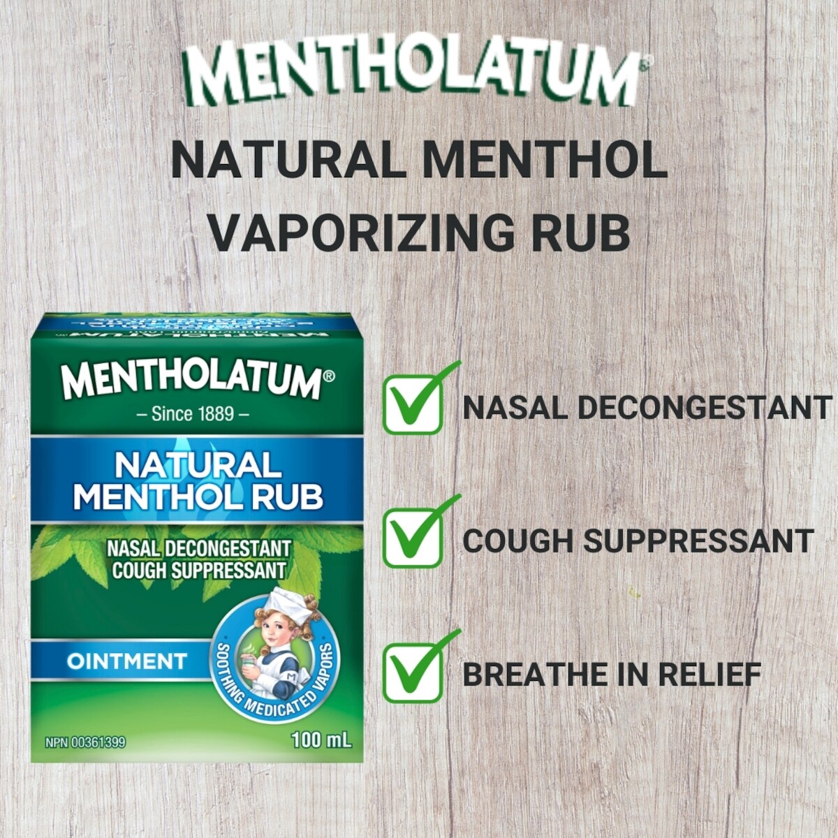 Onguent à friction au menthol naturel, friction à vaporiser, antitussif et décongestionnant nasal