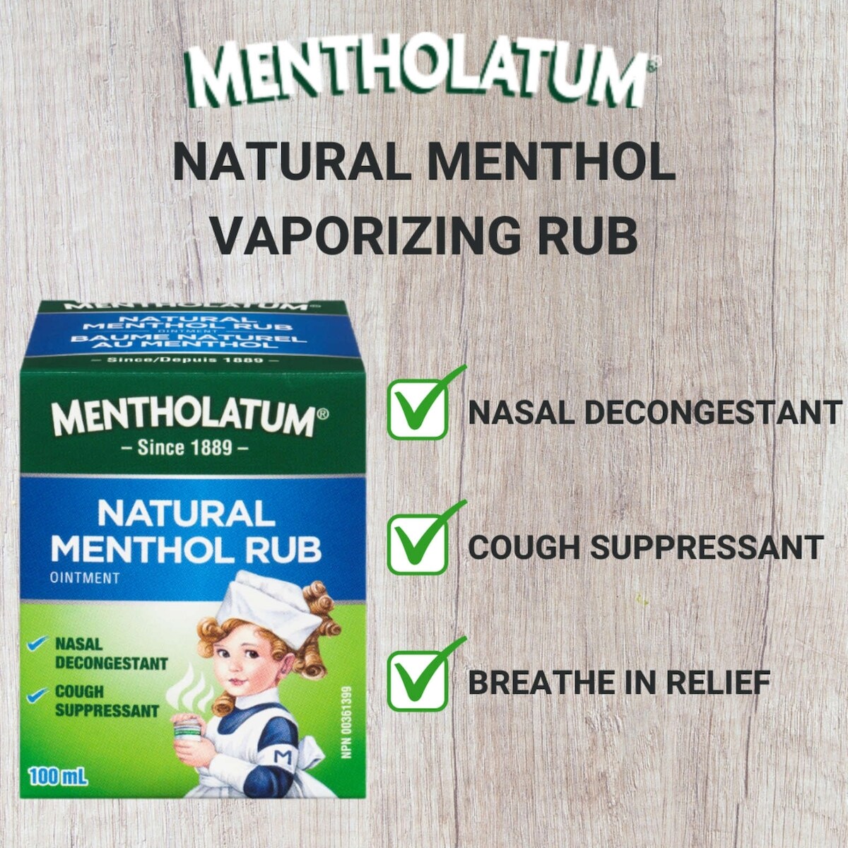 Onguent à friction au menthol naturel, friction à vaporiser, antitussif et décongestionnant nasal