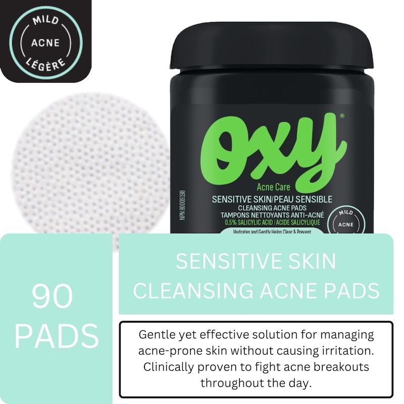 OXY Sensitive Skin Cleansing Acne Pads with Salicylic Acid, For