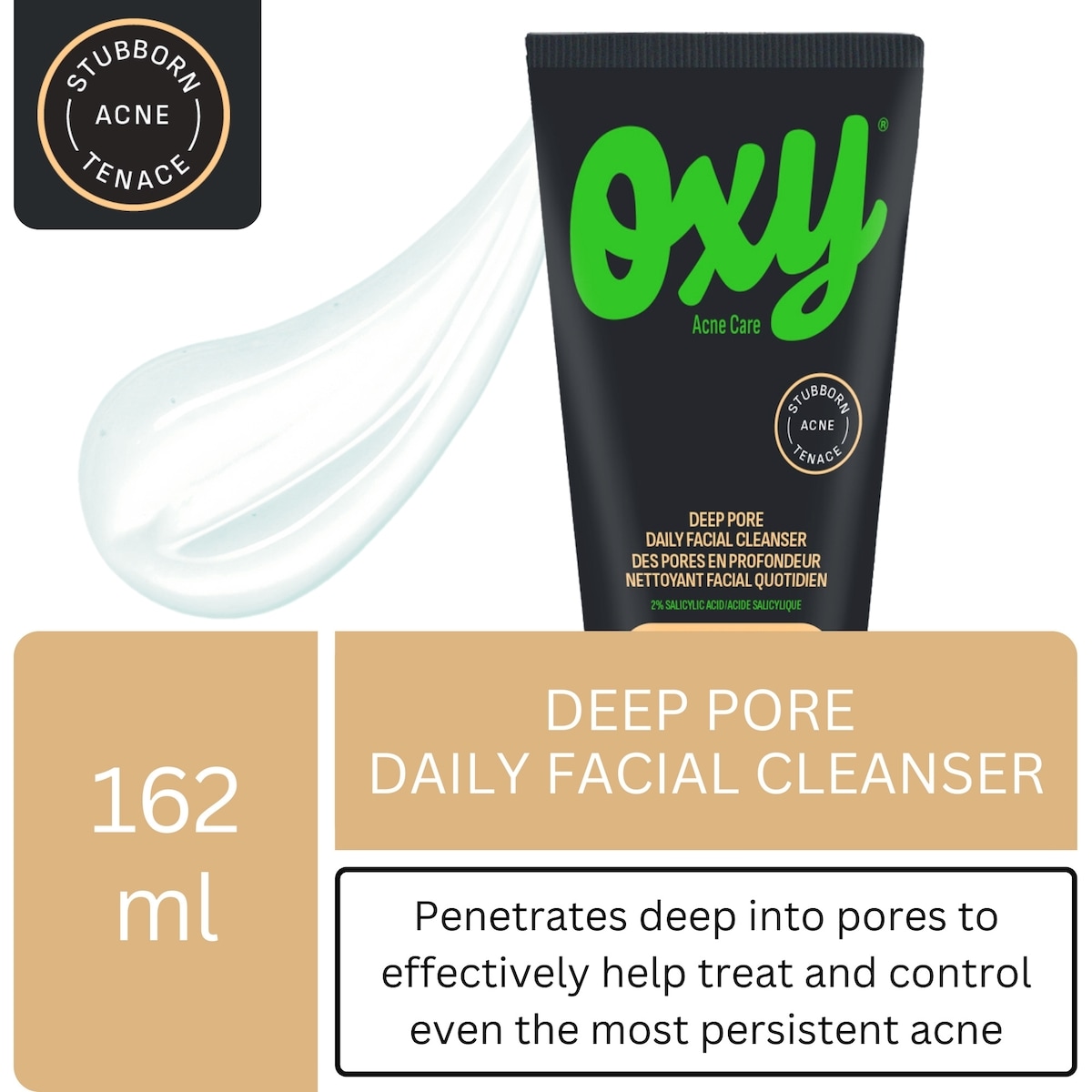 Nettoyant quotidien contre l'acné pour le visage en profondeur avec acide salicylique, pour l'acné tenace, pour les points noirs et les pores visibles