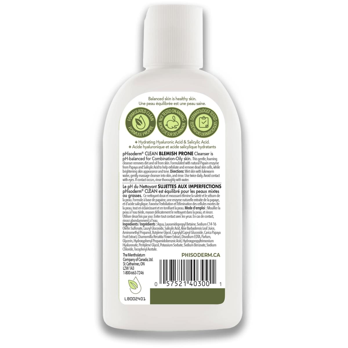CLEAN Blemish-Prone Facial Cleanser with Salicylic Acid and Hyaluronic Acid, Paraben-Free, Soap-Free, Mineral Oil Free