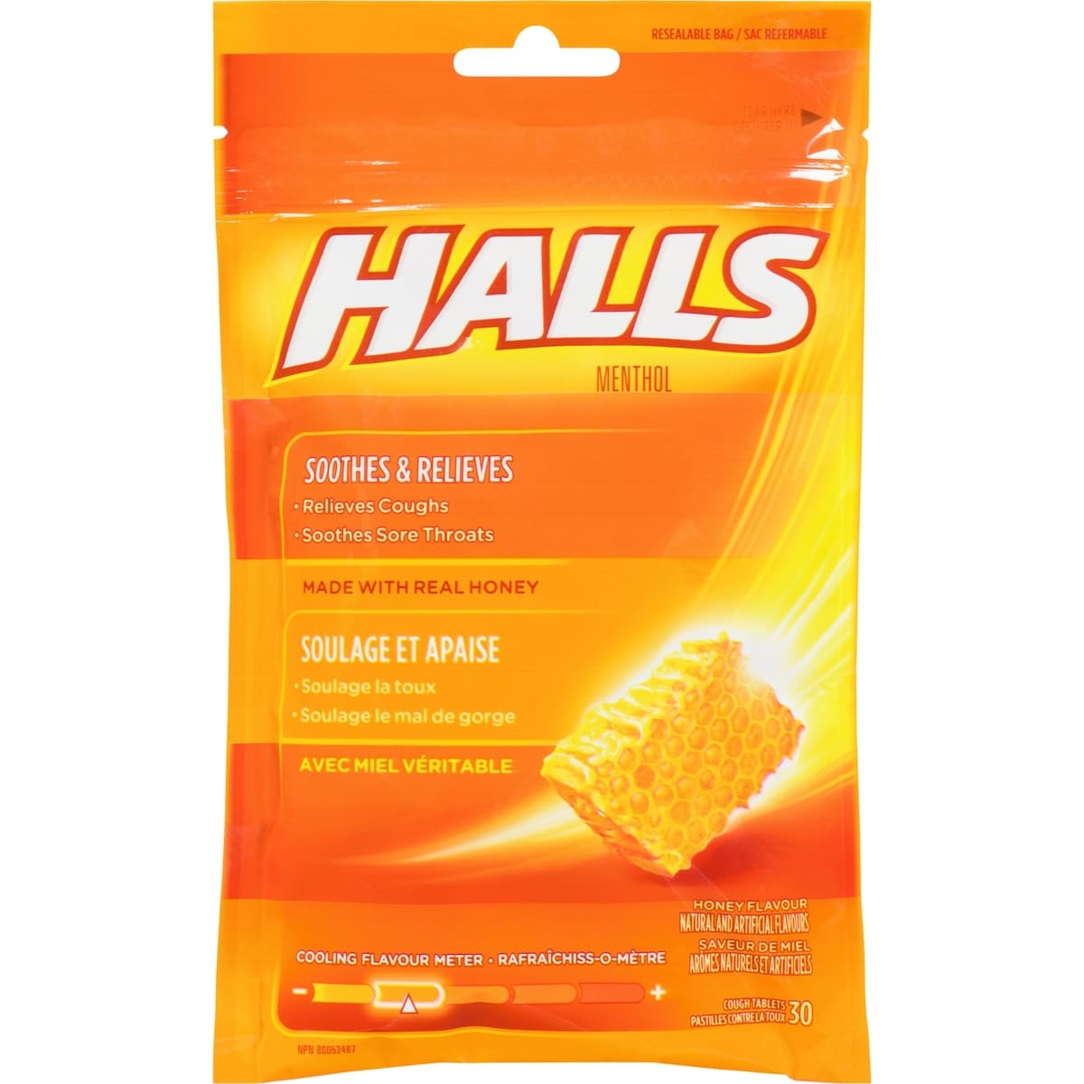 HALLS Apaisement avec Menthol Saveur Miel, 30 pastilles