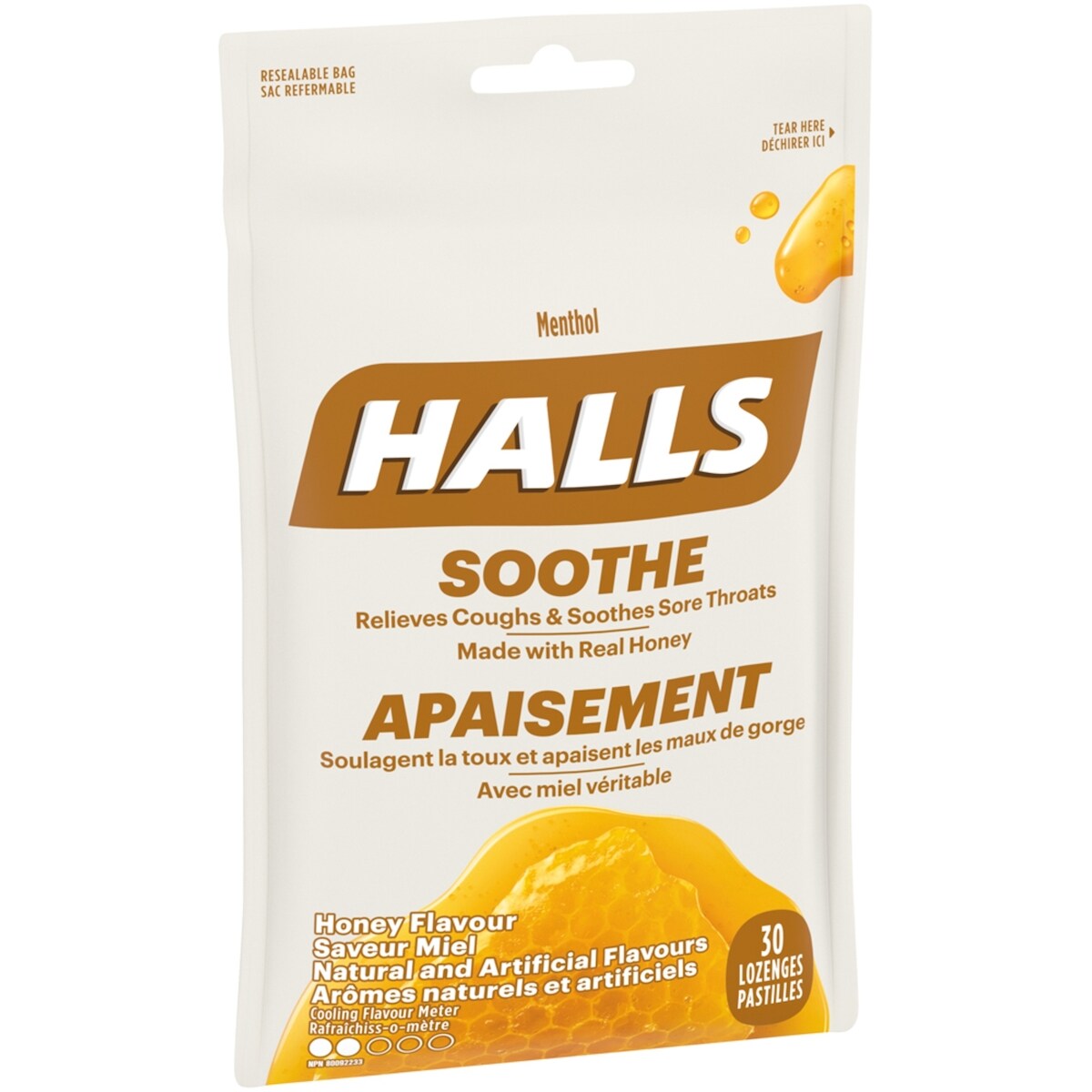 HALLS Apaisement avec Menthol Saveur Miel, 30 pastilles