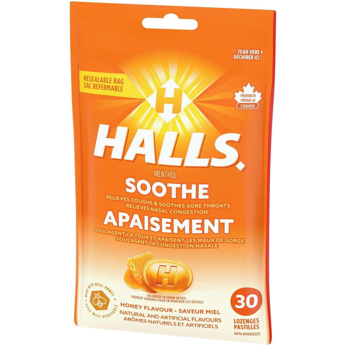 HALLS Apaisement avec Menthol Saveur Miel, 30 pastilles