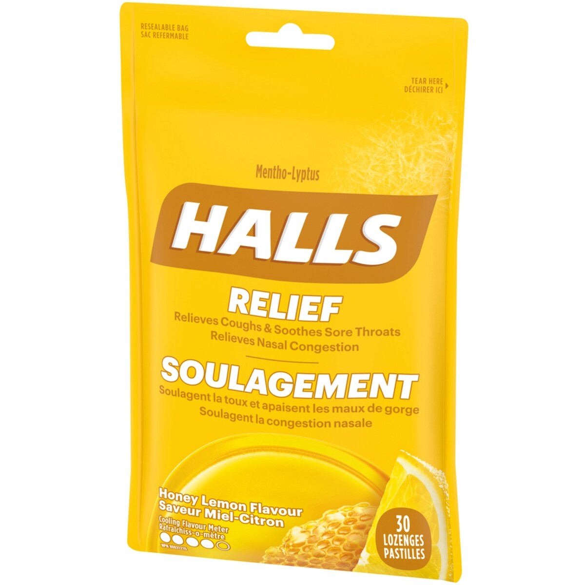 Halls Relief Mentho-Lyptus Honey Lemon Flavour, 30 Cough Drops