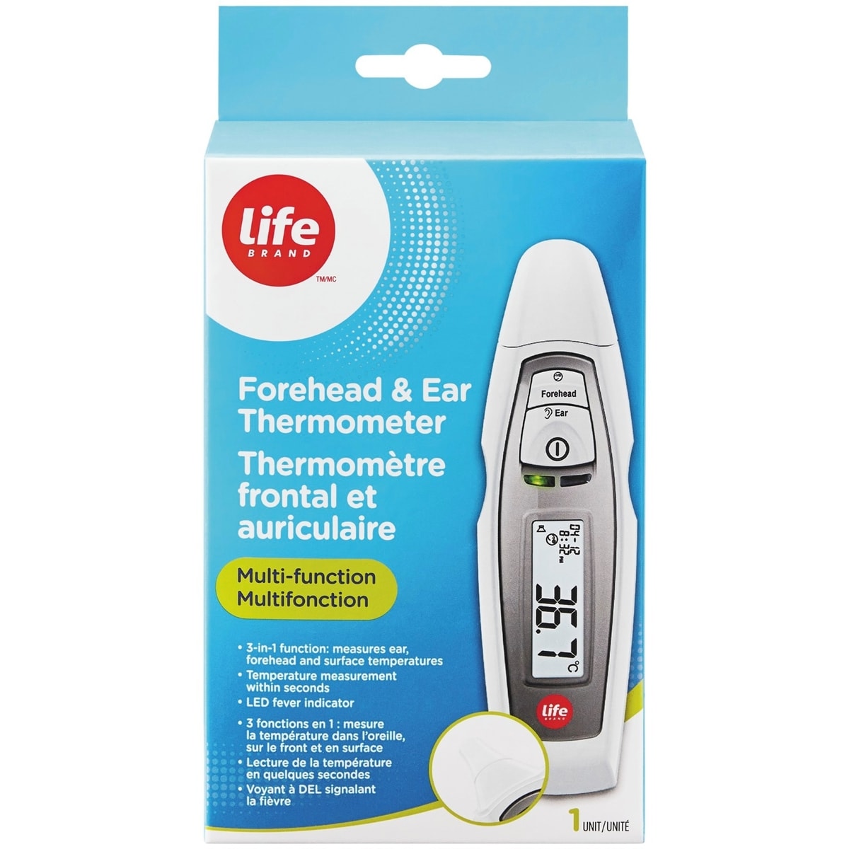Life Brand Forehead & Ear Thermometer 1 ea