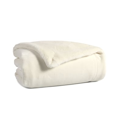 Solid Faux Fur Plush Throw, White
