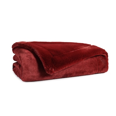 Solid Faux Fur Plush Throw, Burgundy