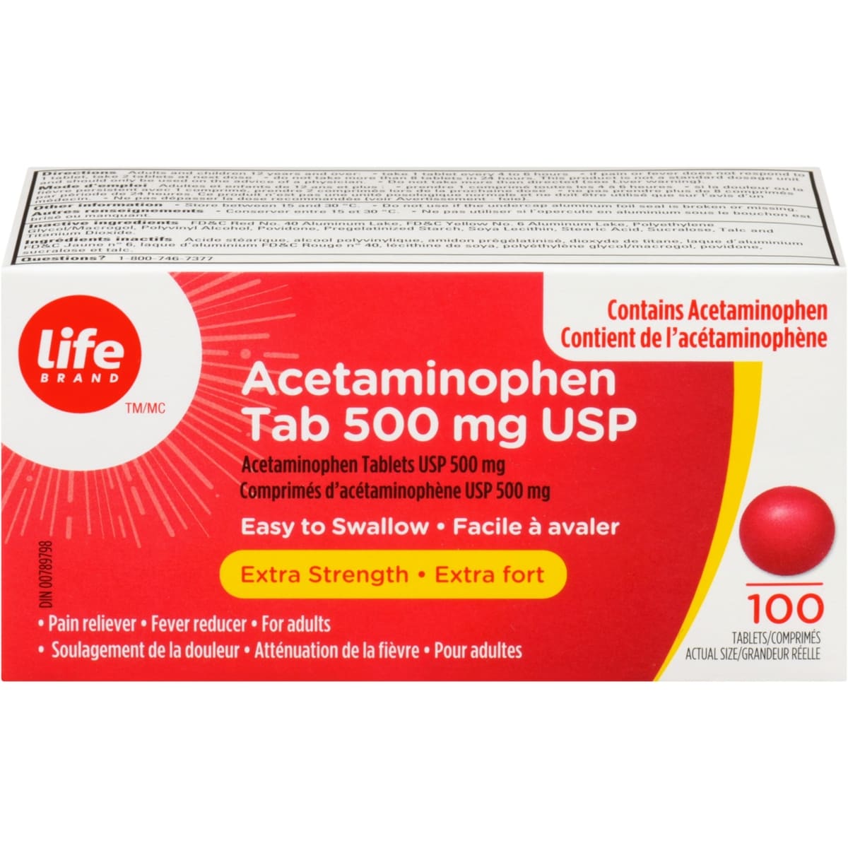 Acetaminophen tab 500 mg USP Comprimes d"acetaminophene USP 500mg Extra fort