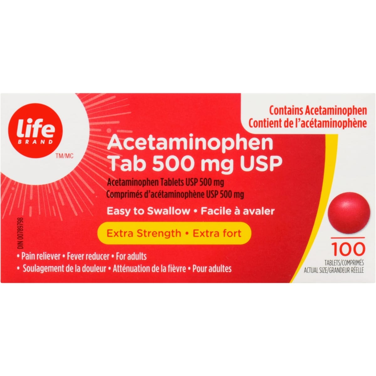 Acetaminophen tab 500 mg USP Comprimes d"acetaminophene USP 500mg Extra fort