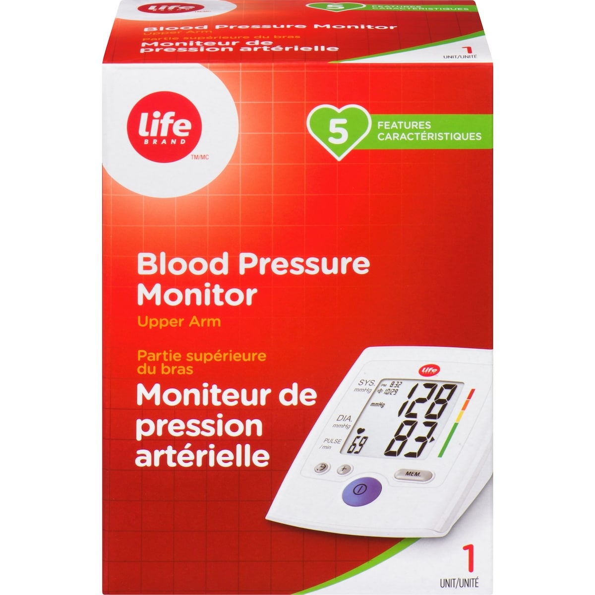 Life Brand LB Blood Pressure Monitor 5 1 ea