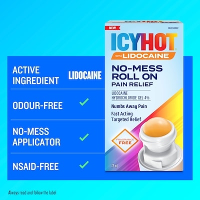 No Mess Roll-On with 4% Lidocaine, No-Mess Applicator, Numbs Away Pain, Non-Greasy, Fast-Acting Targeted Pain Relief, 73 mL 4