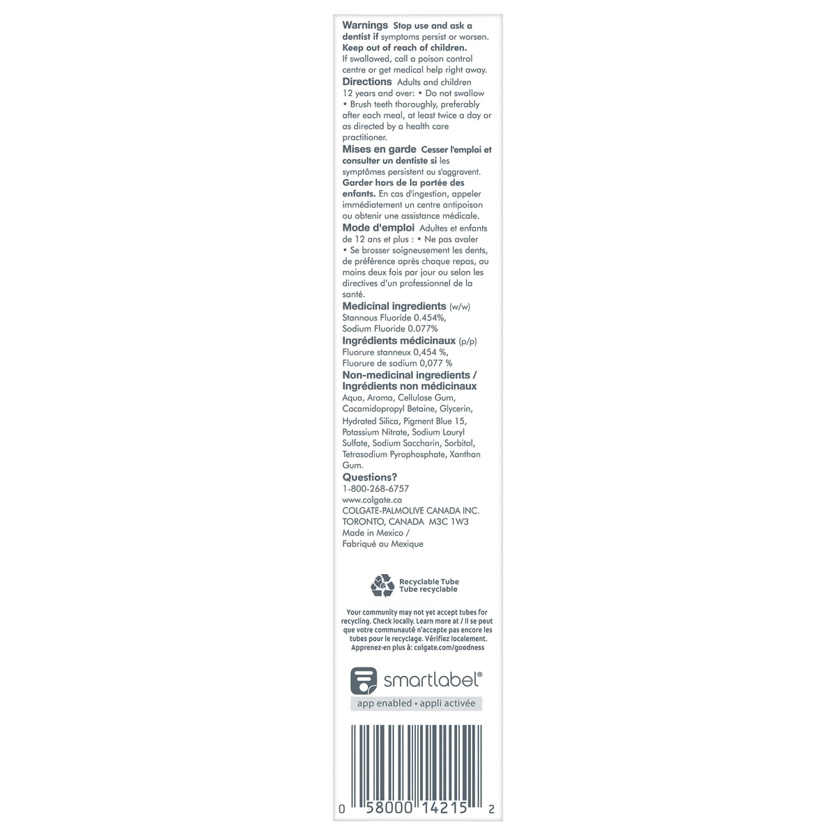 Total Prevention Active Plus Gel Dentifrice Blanchissant avec Élimination des Taches, Menthe