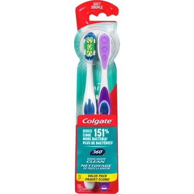 360° Toothbrush with Tongue and Cheek Cleaner, Soft - 2 Count