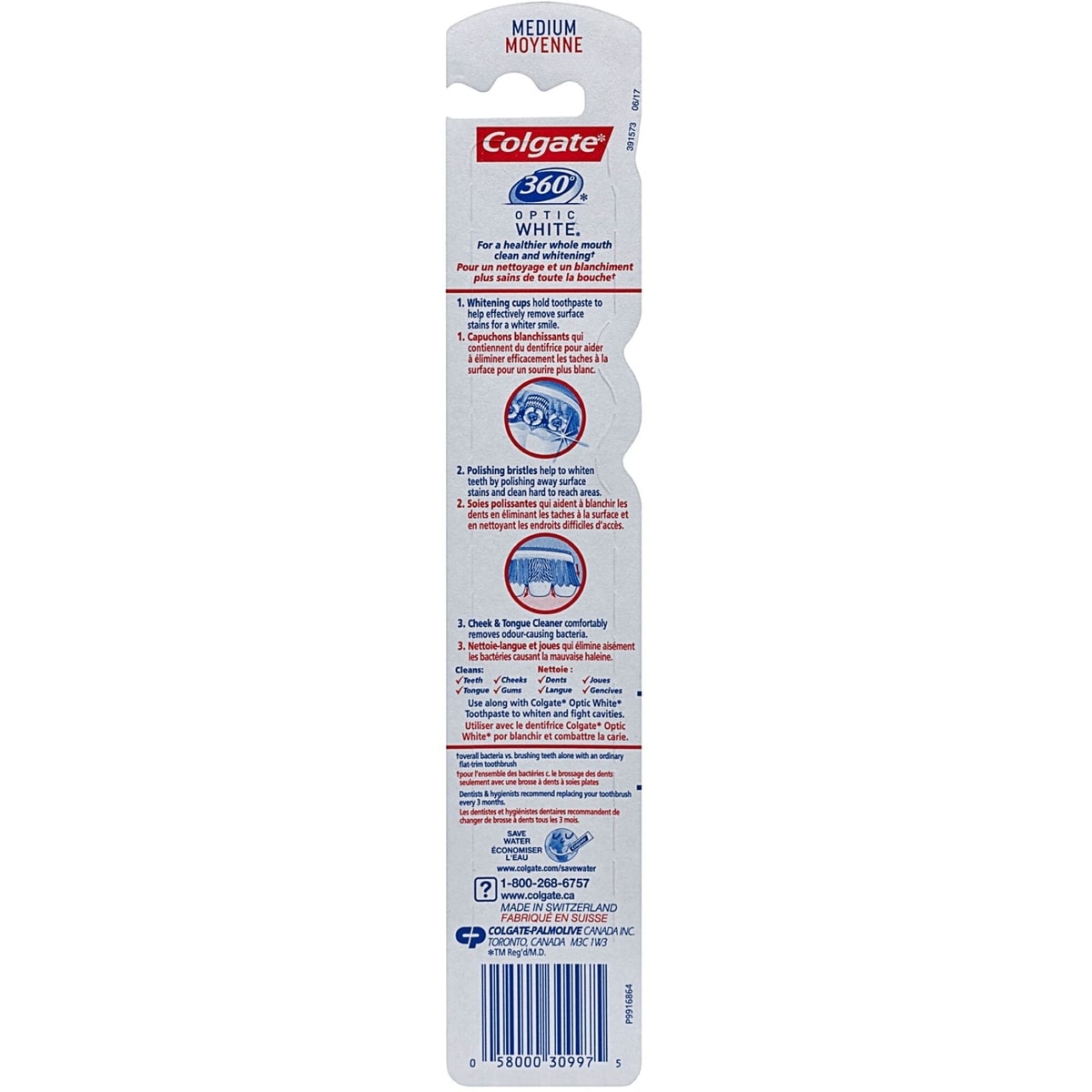 Brosse à dents moyenne Colgate 360 Optic White