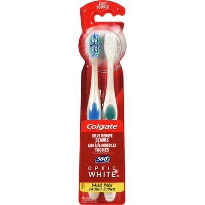 360° Optic White Whitening Toothbrush, Soft - 2 Count