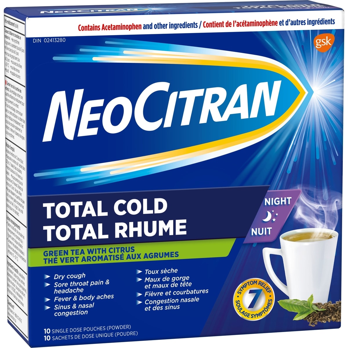 NeoCitran Total Rhume Nuit – Infusion au citron avec extrait de thé vert