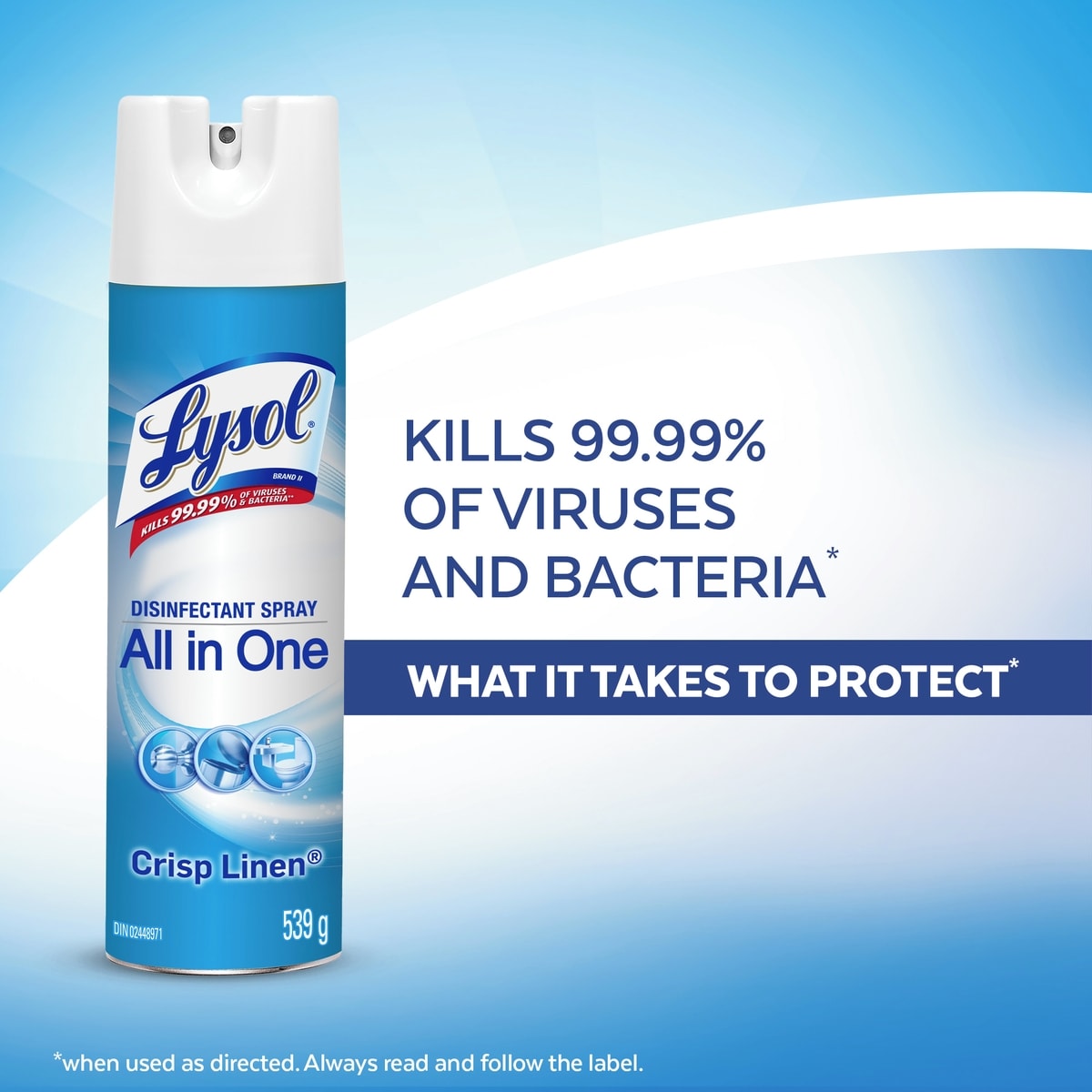 Spray désinfectant tout-en-un, linge croustillant, désinfecte et élimine les odeurs sur surfaces dures tissus, tue 99,99 % des virus bactéries, 539 g