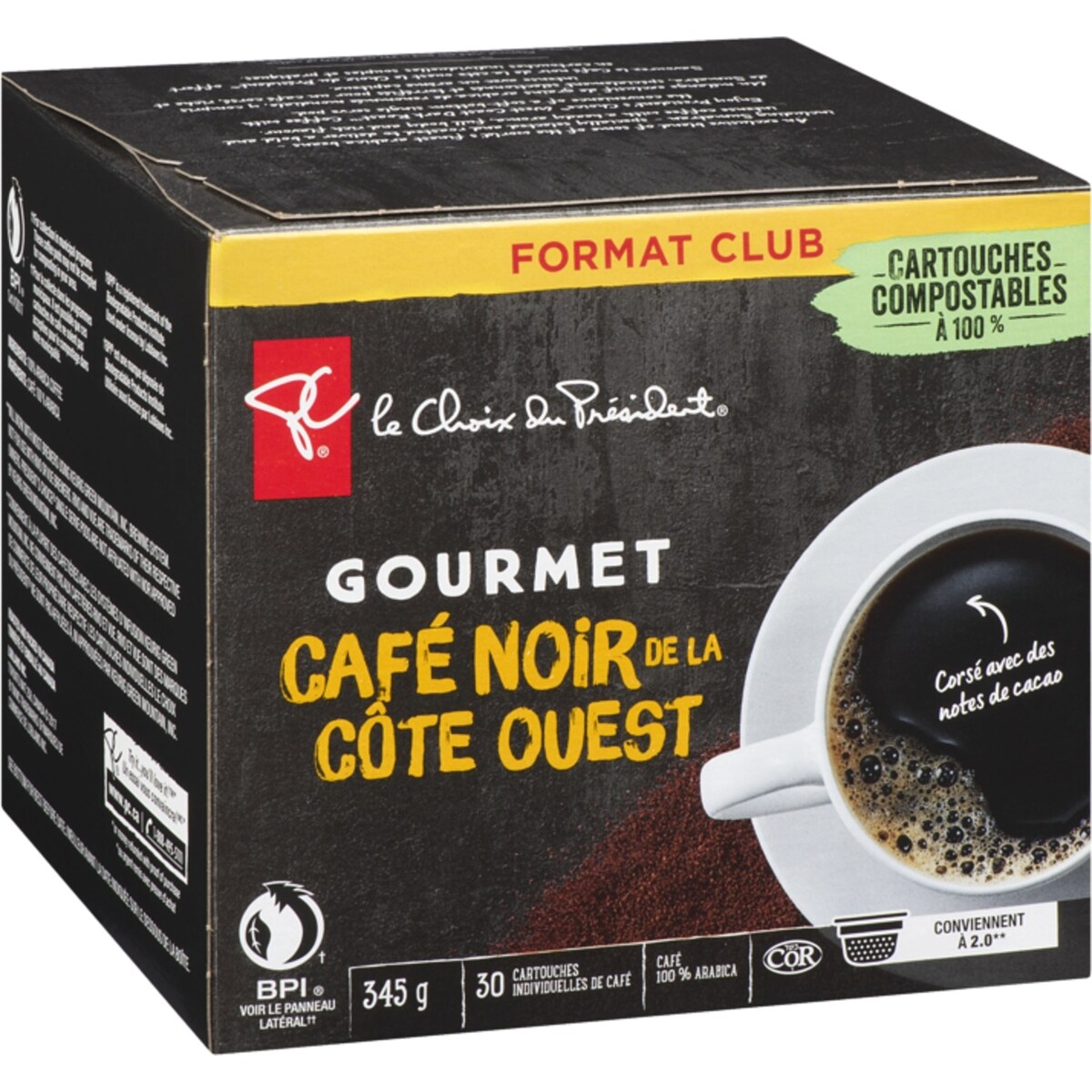 Café café noir de la côte ouest gourmet format club