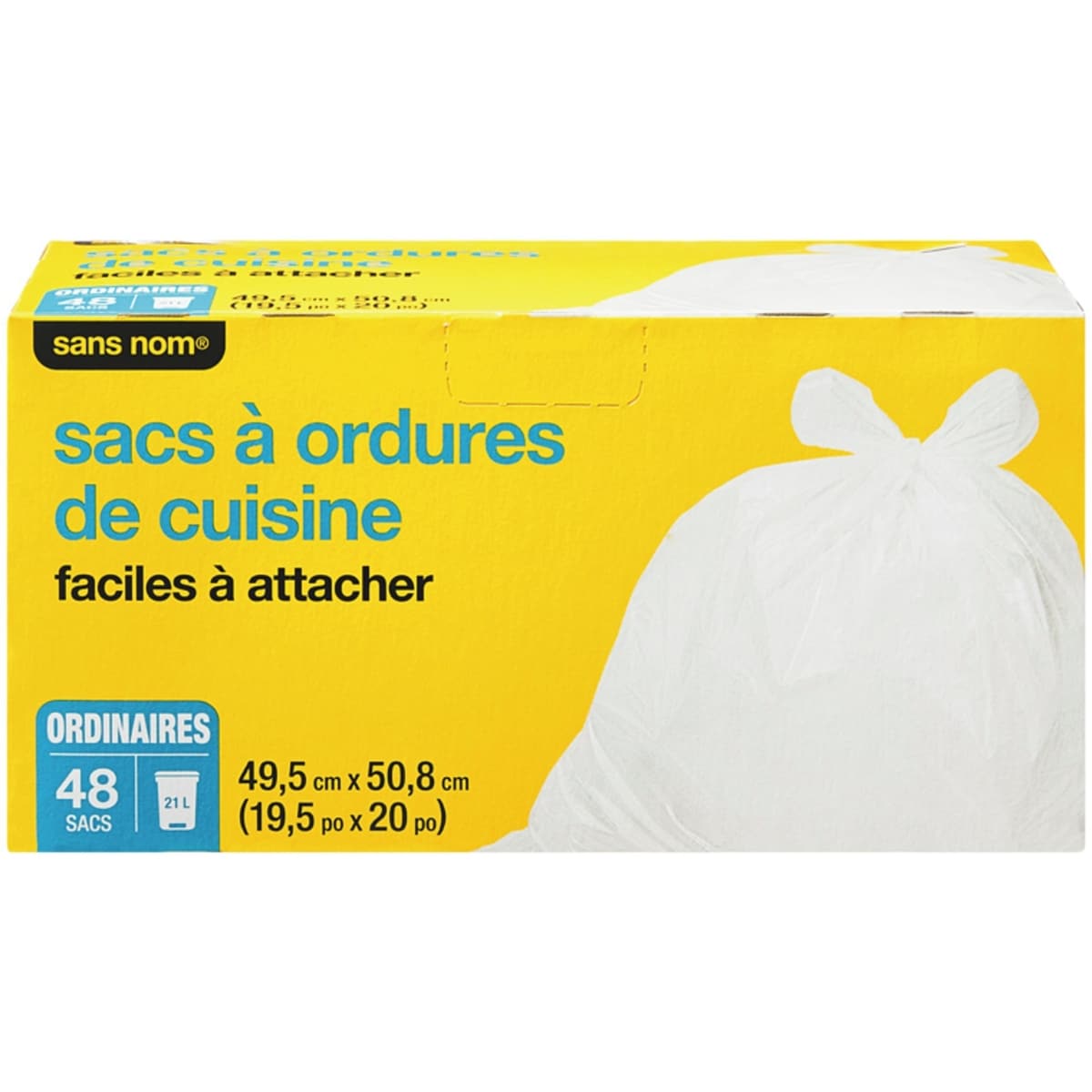 Sacs à ordures de cuisine faciles à attacher ordinaires 49.5 cm x 50.8 cm