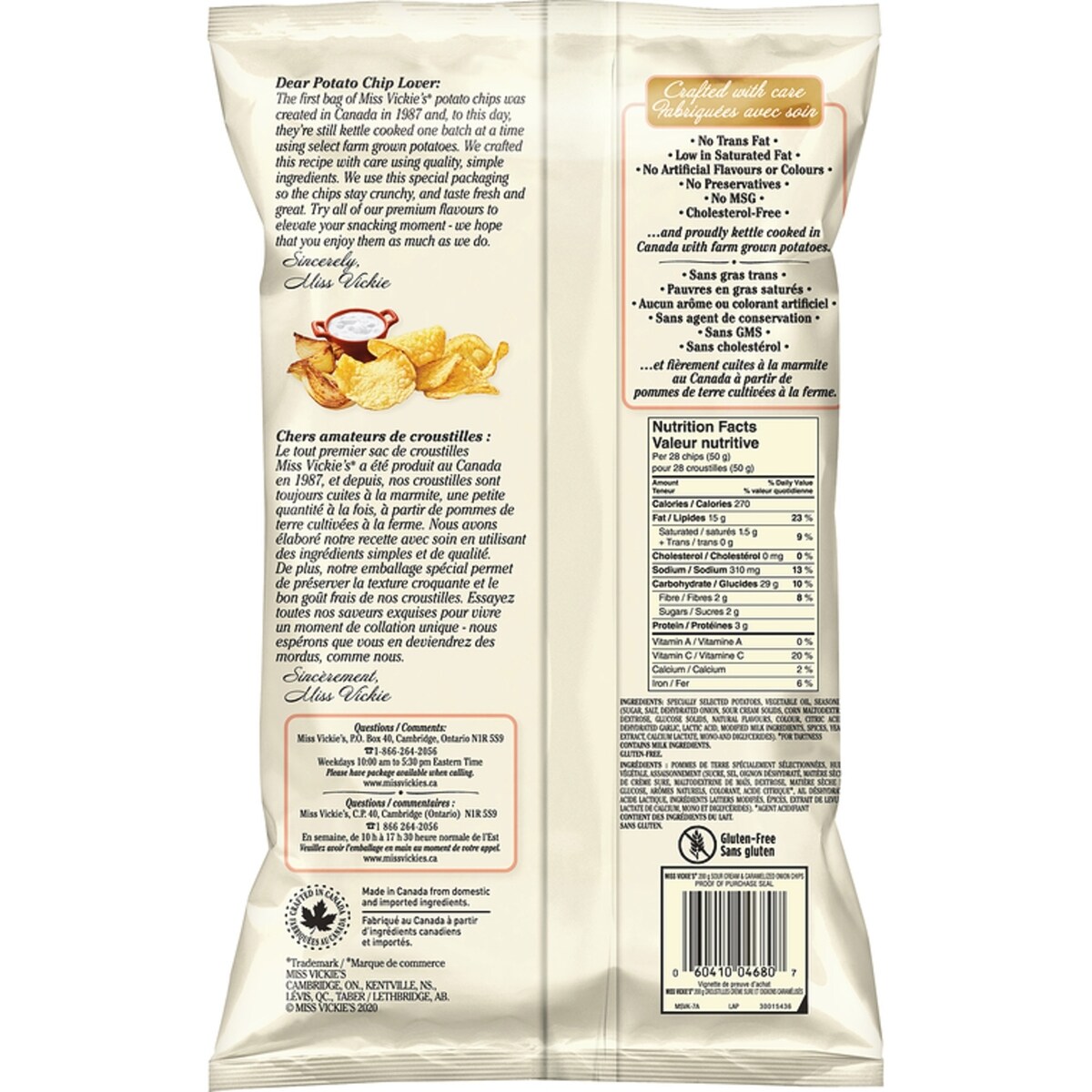 Sour Cream & Caramelized Onion flavour kettle cooked potato chips 200g