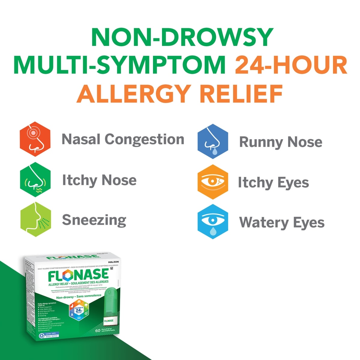 Allergy Nasal Spray, 24-Hour All-In-One Allergy Relief, Non-Drowsy, 60 Sprays