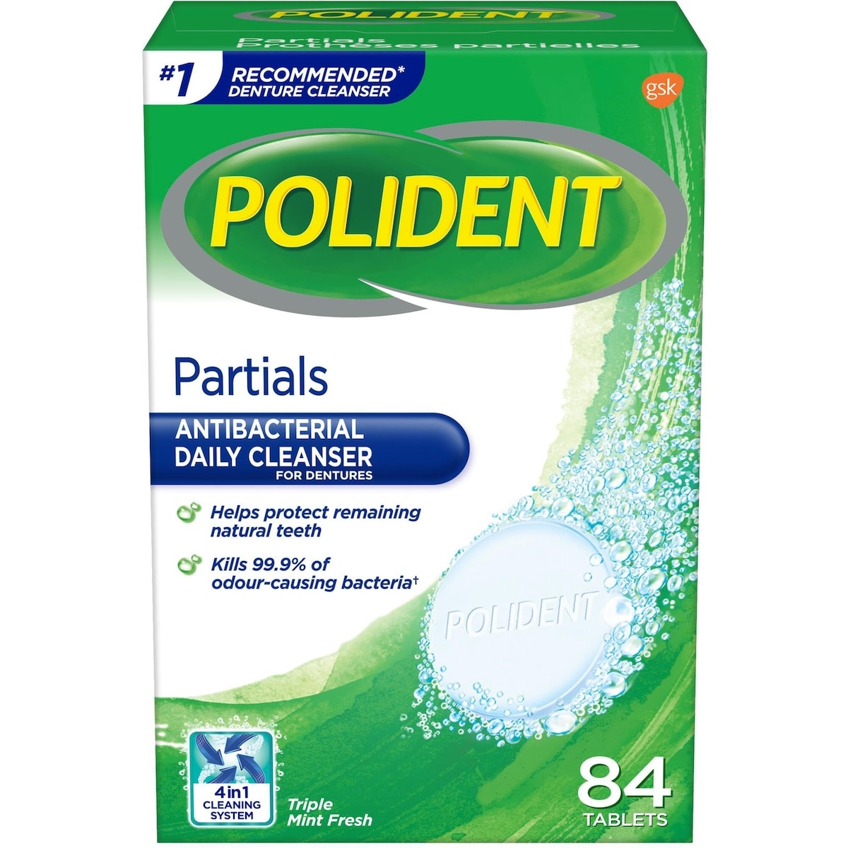 Polident Polident Daily Denture Cleanser for Partials Triple Mint Fresh 84 tablets 84 EA