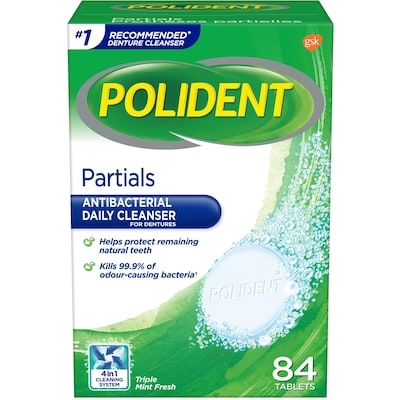Polident Daily Denture Cleanser for Partials Triple Mint Fresh 84 tablets
