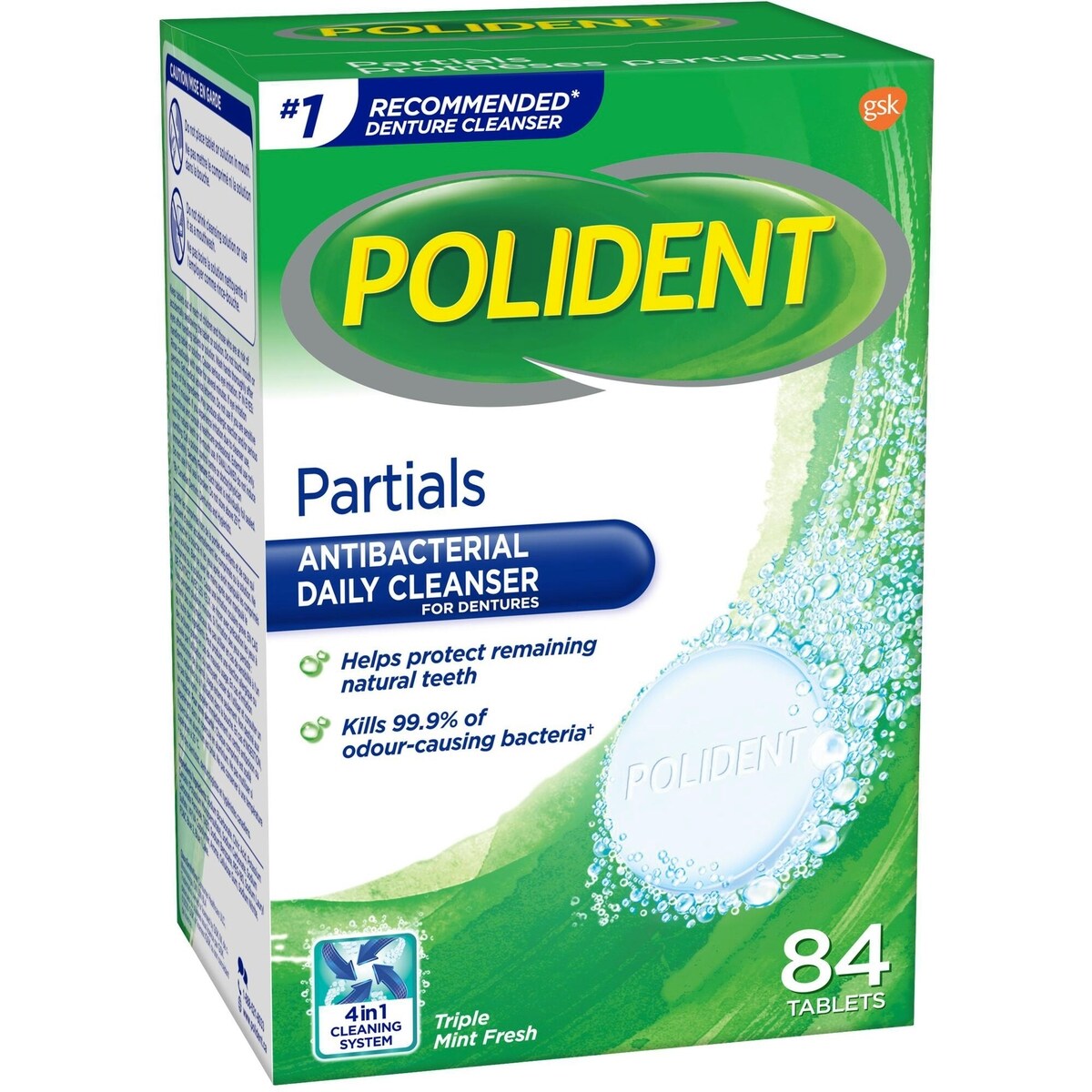 Polident Prothèses partielles Nettoyant quotidien pour prothèses dentaires 84 comprimés