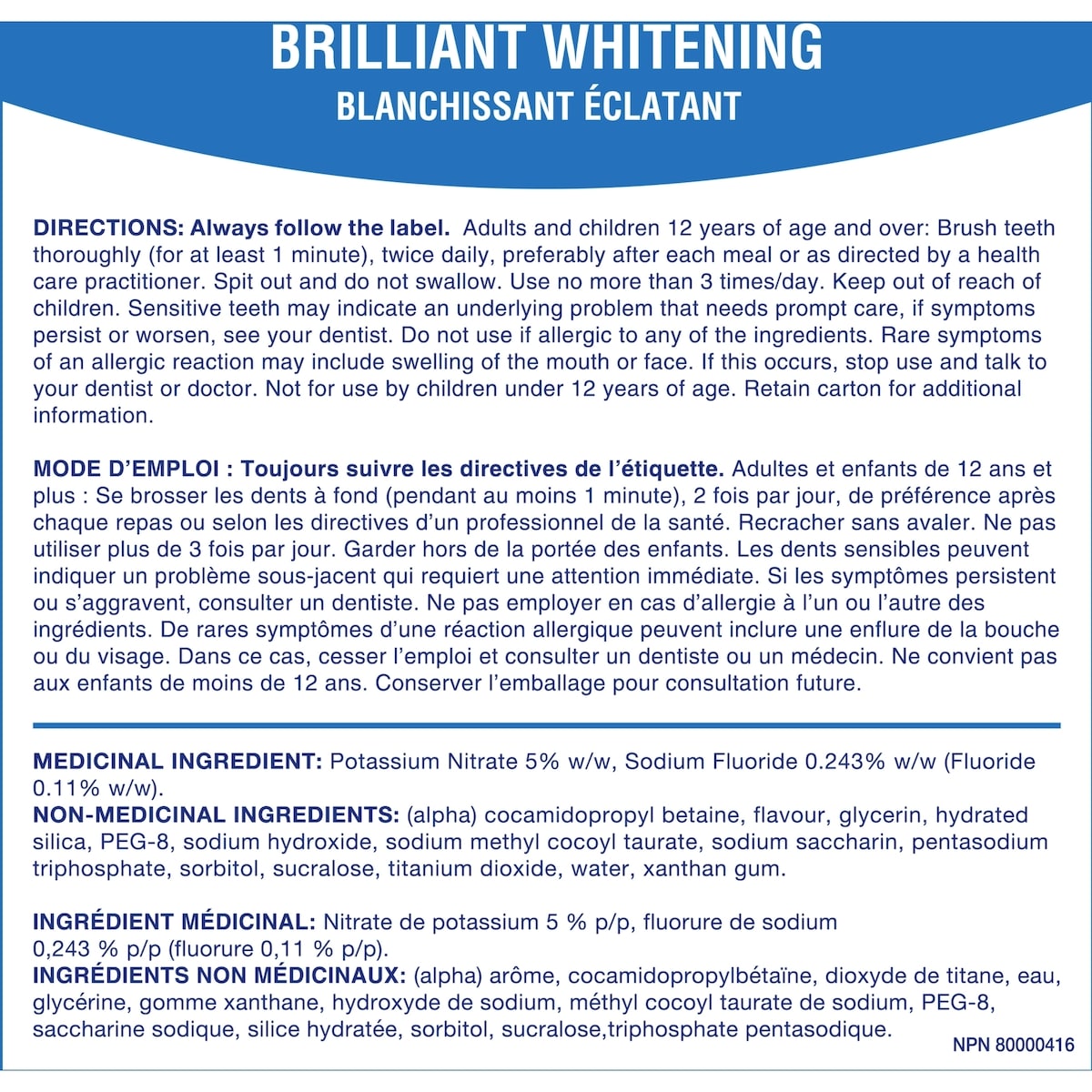 Brilliant Whitening Sensitive Toothpaste, Value Size
