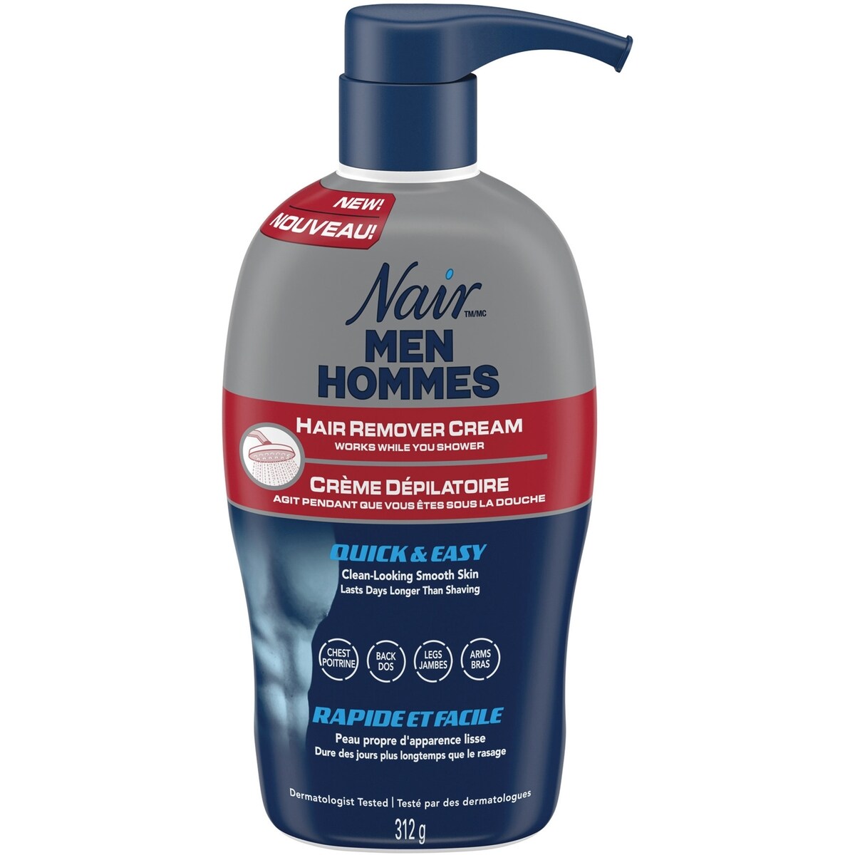 Nair Men's Quick and Easy Hair Remover Shower Cream for Body 312 g