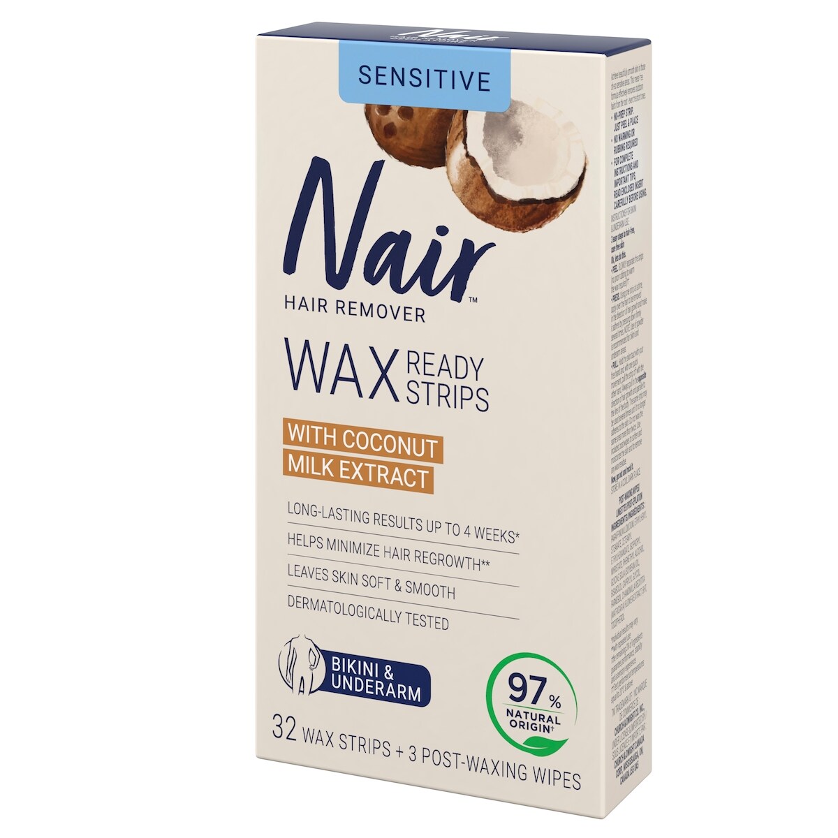 Bandes de cire prêtes à utiliser pour le bikini et les aisselles avec de l’extrait d’huile de lait de noix de coco